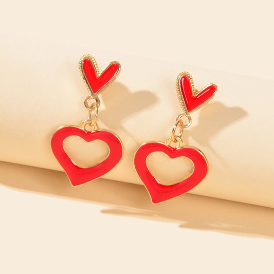 Sweet Y2k Style Red Enamel Heart Charm Stud Earrings Girl Valentine's Day Gift-0