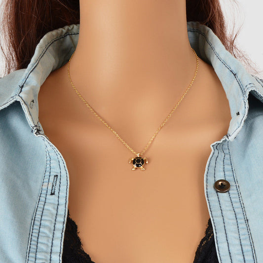 Ocean Animals Jewellery Gold Chain Black Tortoise Pendant Necklace Girls Gifts-0