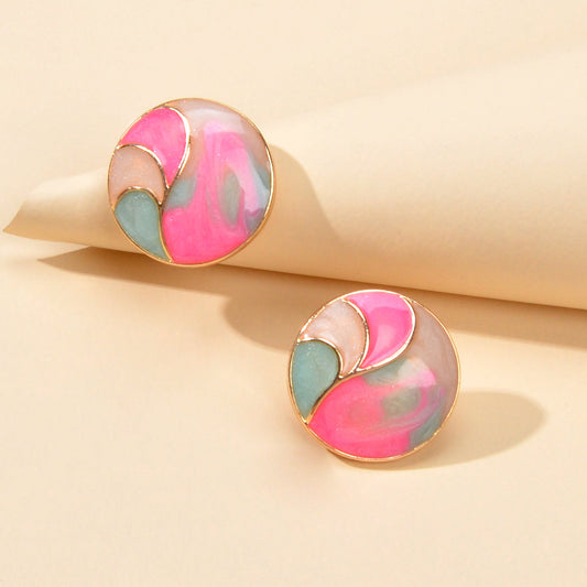 Multi-Colour Enamel Round Hypoallergenic Earrings Studs for Women Sensitive Ear-0