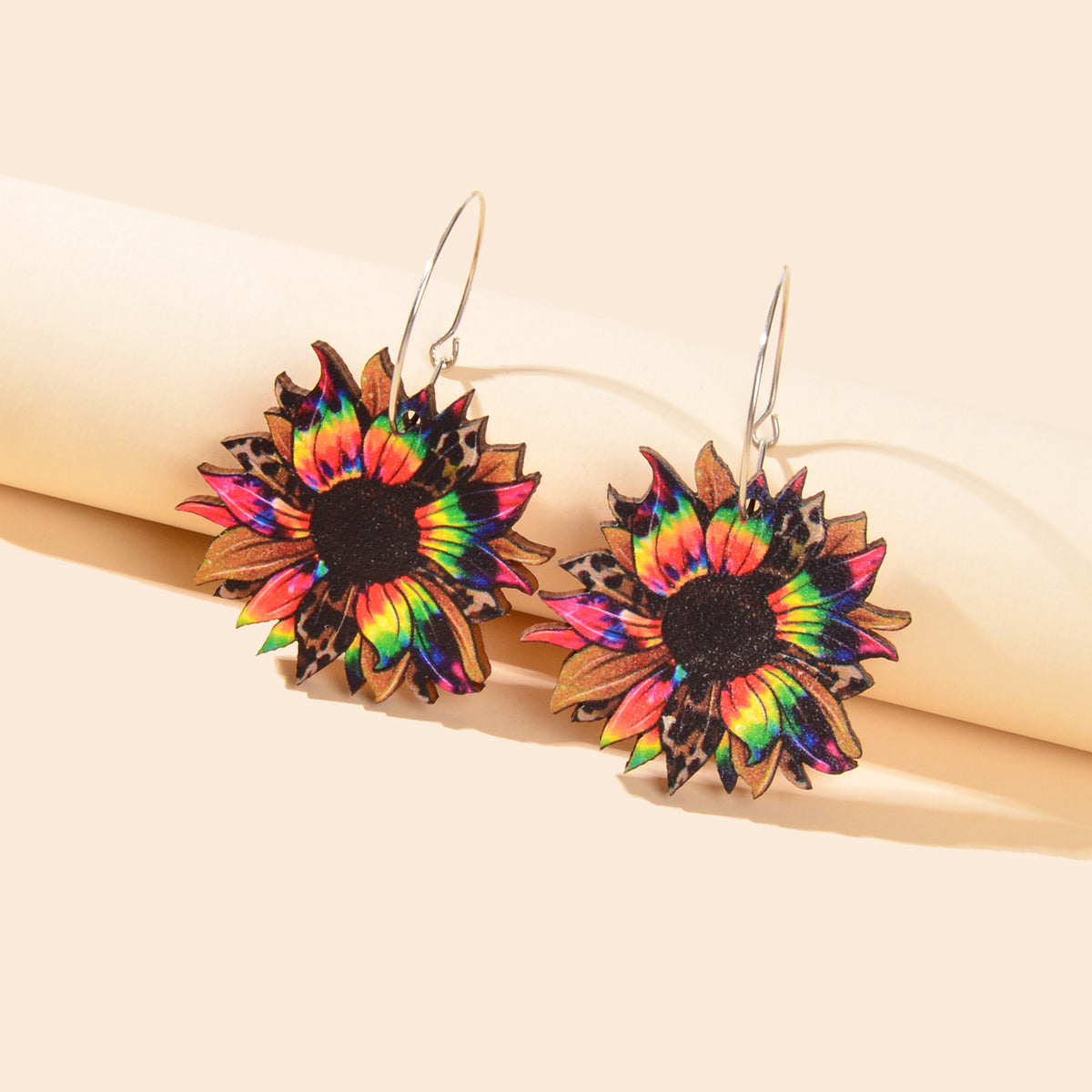 Colourful Sunflower Earrings Bohemian Summer Trendy Wooden Daisy Flower Jewelry-0