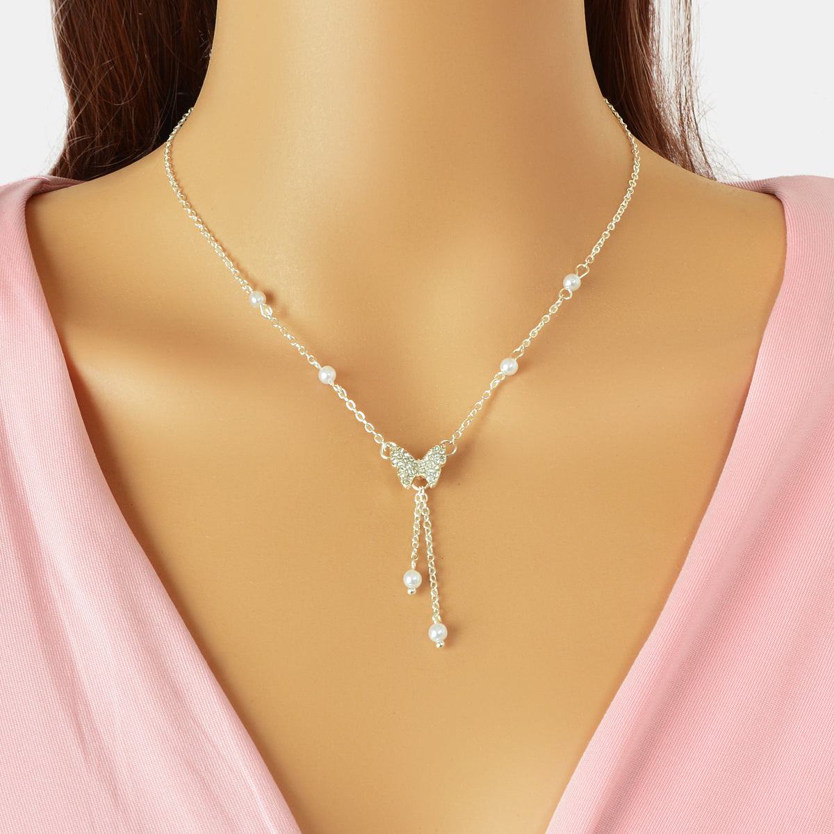 Sparkling Butterfly Pendant Y-Drop Necklace Tassel Clavicle Collar Women Jewelry-0