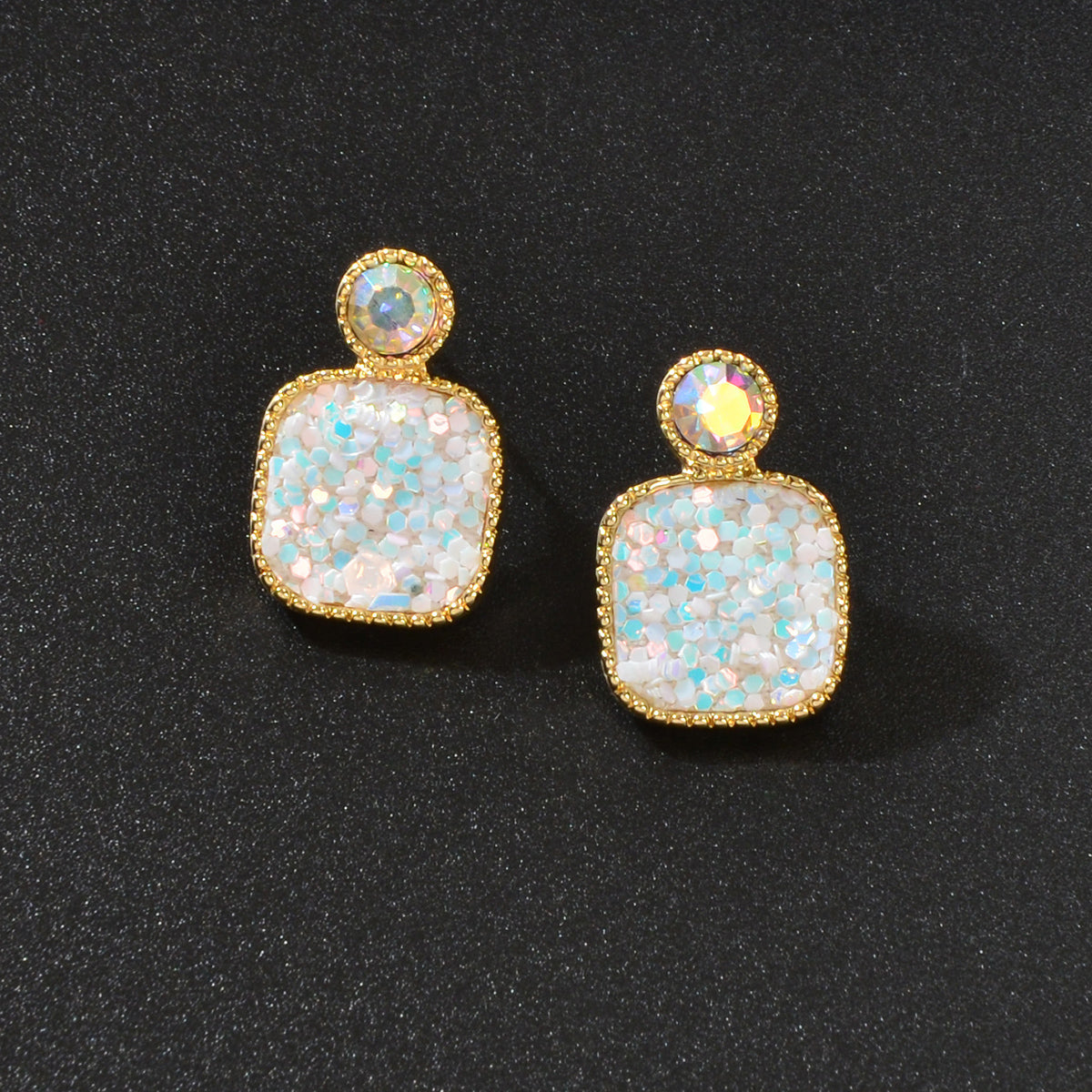 Shining Colourful Sequin Geometric Square Stud Earrings Wedding Dinner Jewellery-7