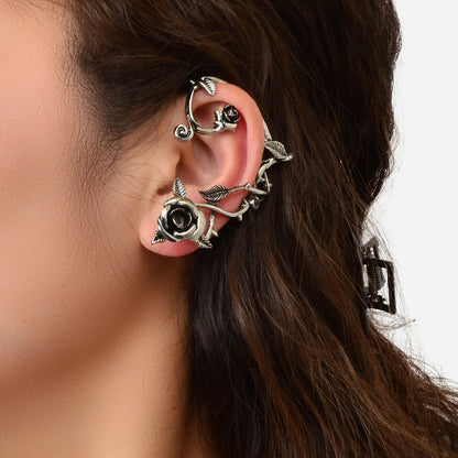 1 pc Retro Rose Flower Climbers Crawler Jacket Ear Cuff Wrap Clip Stud Earring-3