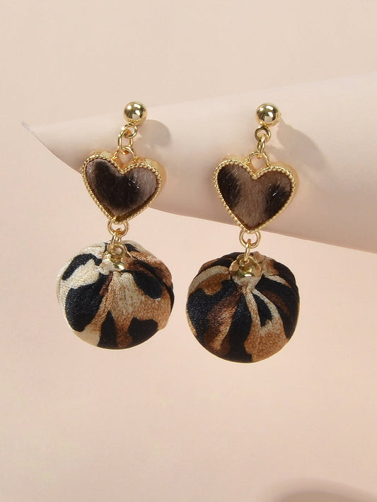 Women Leopard Heart Ball Charm Dangle Earrings Ladies Party Decoration Jewellery-0