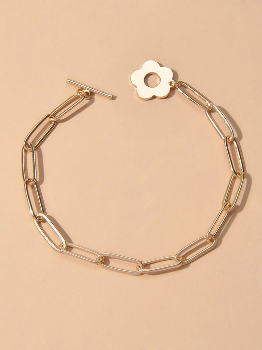 Party Decoration for Women Gold Link Chain Flower Charm Classics Bracelets Gift-0
