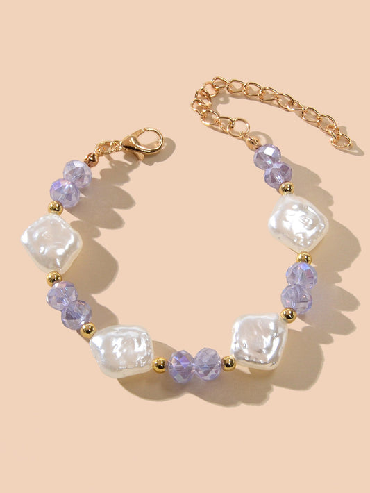 Textured Jewellery Pearl White Purple Beads Bracelet Wedding Party Accessories-0