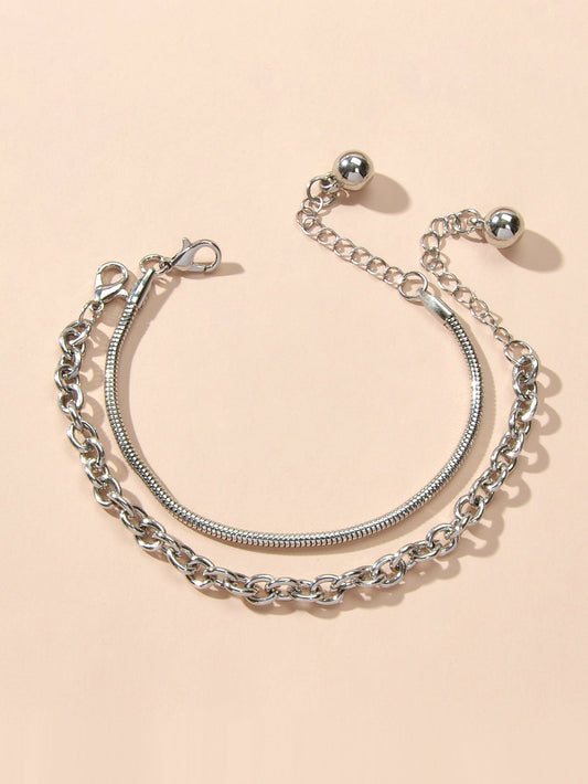 Hiphop Jewellery 2 pcs Silver Chain Bracelet Rock Style Trendy Women Accessories-0