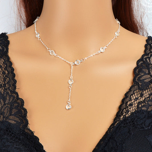 Trendy Silver Chain Transparent Bead Lariat Y Style Charm Simple Female Necklace-0