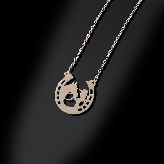 Personality Creative Stainless Steel Silver Chain Human Horse Racing Necklace-0