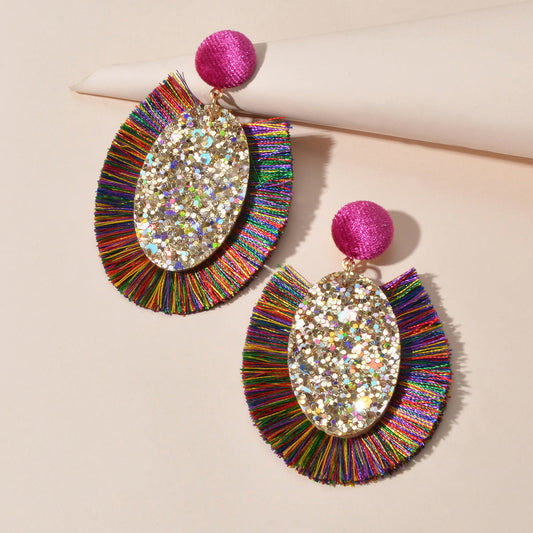 Boho Women Holiday Handmade Tassel Fringe Dangling Beach Drop Dangle Earrings-0