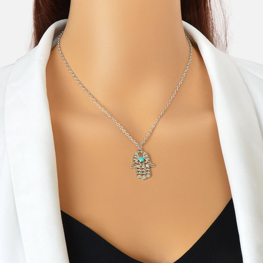 Dainty Gold Silver Chain Hollow Hamsa Hand Boho Charm Necklace Protection Lucky-0