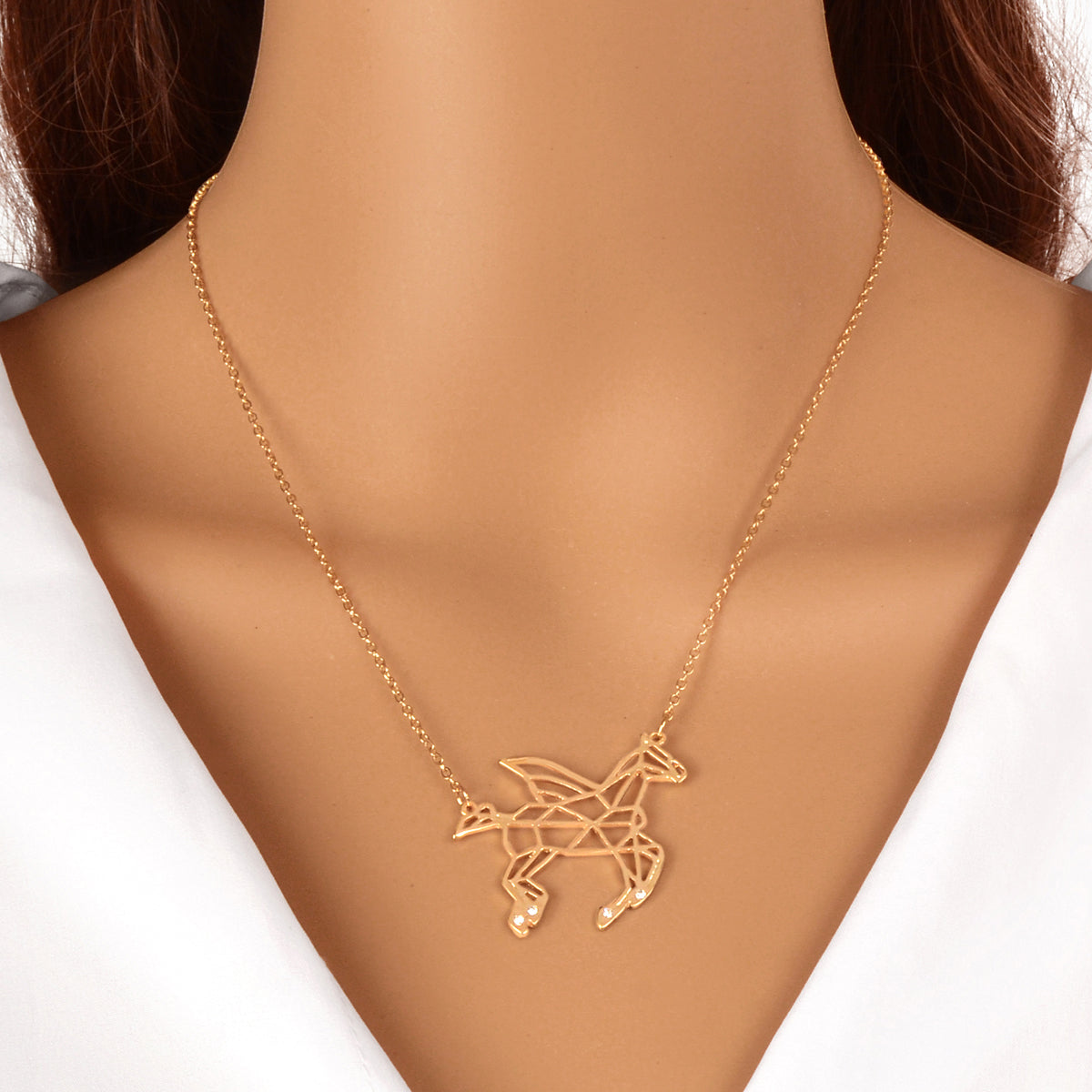 Designer Jewellery Minimalist Creative Gold Hollow Flying Horse Pendant Necklace-0