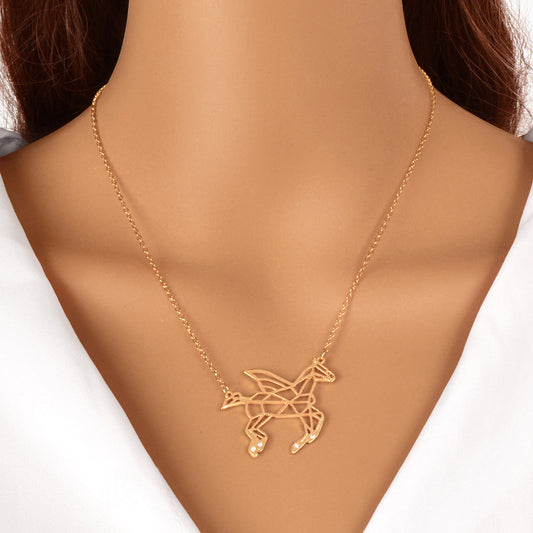 Designer Jewellery Minimalist Creative Gold Hollow Flying Horse Pendant Necklace-0