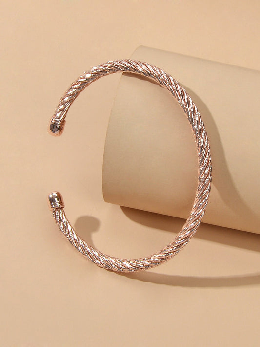 Good Quality Punk Minimalist Rosegold Silver Open Cuff Bangle Statement Bracelet-0