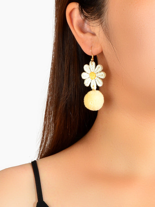 Party Decoration for Women White Flower Yellow Ball Drop Gift Earrings For Women-1