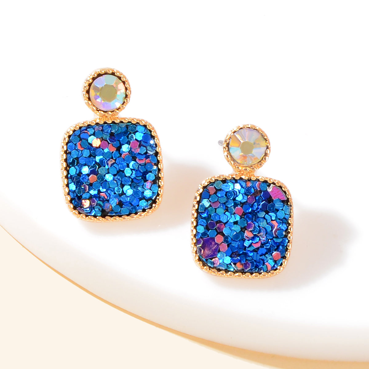 Shining Colourful Sequin Geometric Square Stud Earrings Wedding Dinner Jewellery-6