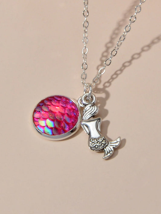 American Jewellery Silver Chain Mermaid Fish Scales Round Boho Chic Necklace-0