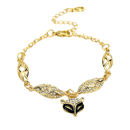 Textured Jewellery Gold Chain Rhinestone Decor Fox Charm Bangle Bracelets Women-0
