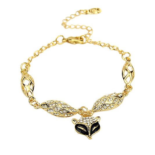 Textured Jewellery Gold Chain Rhinestone Decor Fox Charm Bangle Bracelets Women-0
