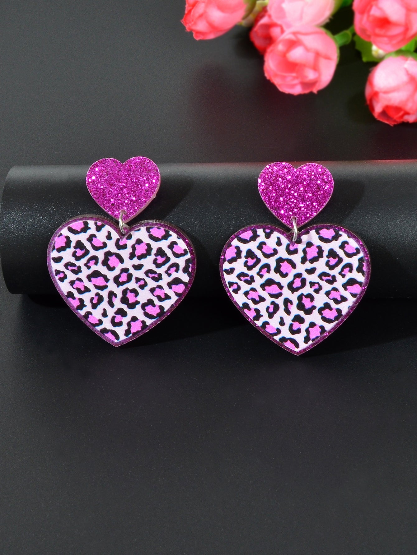 Colourful Leopard Print Heart Pendant Earrings Wild Style Statement Jewellery-1