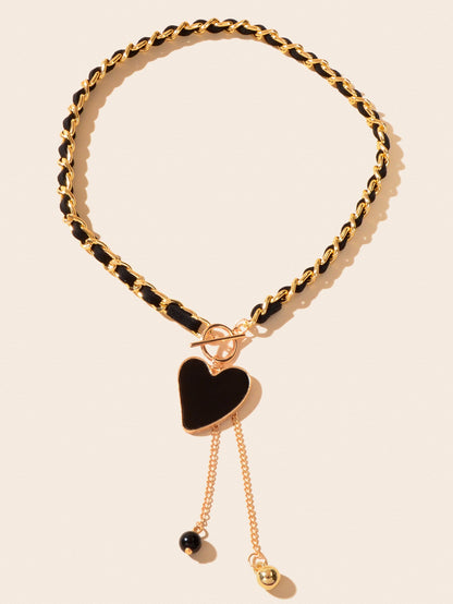 Designer Stylish Heart Charm Ball Pendant Tassel Braided Long Necklace for Party-1