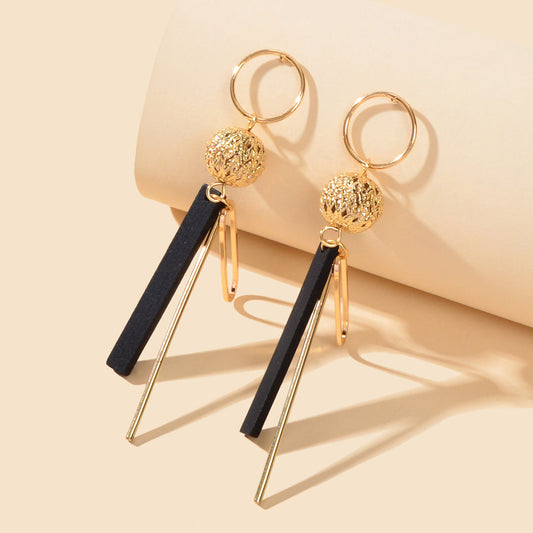 Gold Bar Dangle Geometric Line Stick Ball Circle Drop Exaggerate Square Earrings-0