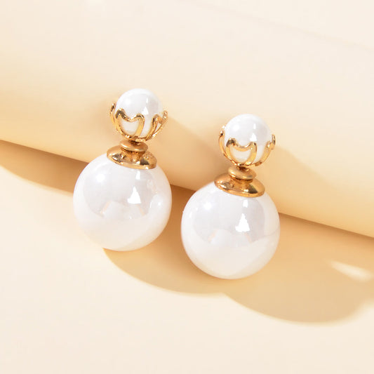 Elegant Jewellery White Beaded Double Ball Ear Jacket Front Back Stud Earrings-0