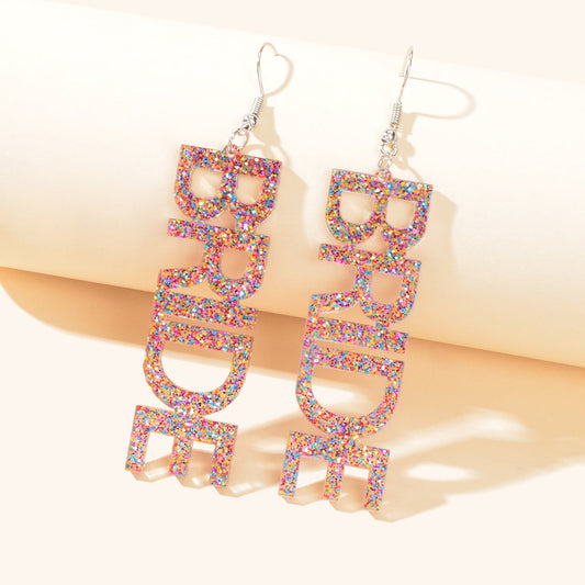 Wedding Bride Dangle Earrings Acrylic Handmade Fun Statement Jewelry Party Gift-0