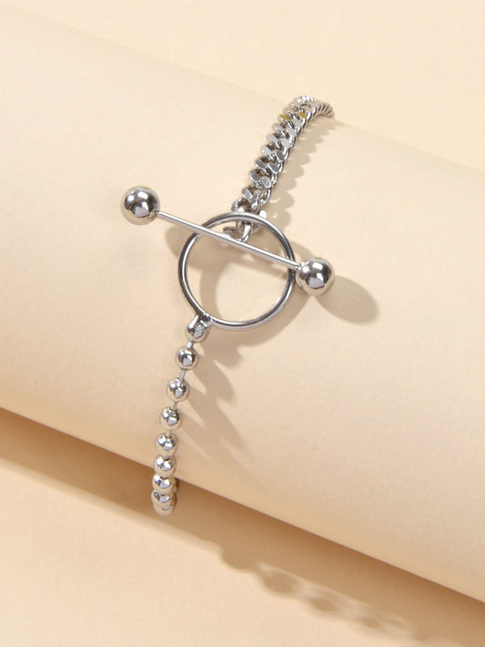 Minimalist Punk Popcorn Chain Multiple Silver Chain Lock Circle Bracelets Women-0