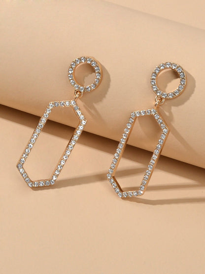 Luxurious Rhinestone Decor Geometric Dangle Earrings Good Quality Accessories-0