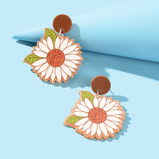 Brown Acrylic White Sunflower Earrings Girl Daisy Stud Festival Celebration Gift-0