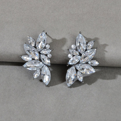Female Luxurious Jewelry Sparkly Crystal Flower Stud Bridal Engagement Earrings-6