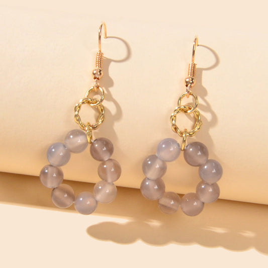 Elegant Designer Jewellery Gold Circle Grey Beads Dangling Elements Earrings-0