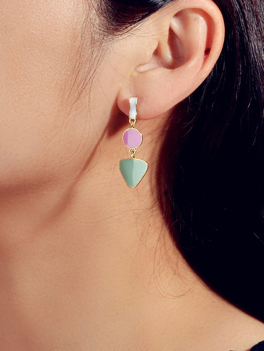 Designer Jewellery Multi-colored Enamel Round Triangle Geometric Dangle Earrings-0