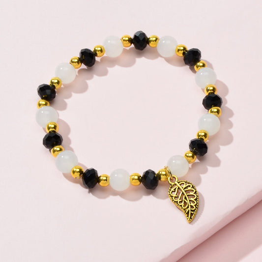 Ethnic Traditional Jewellery Handmade Beads Elastic Leaf Charm Bangle Bracelet-0