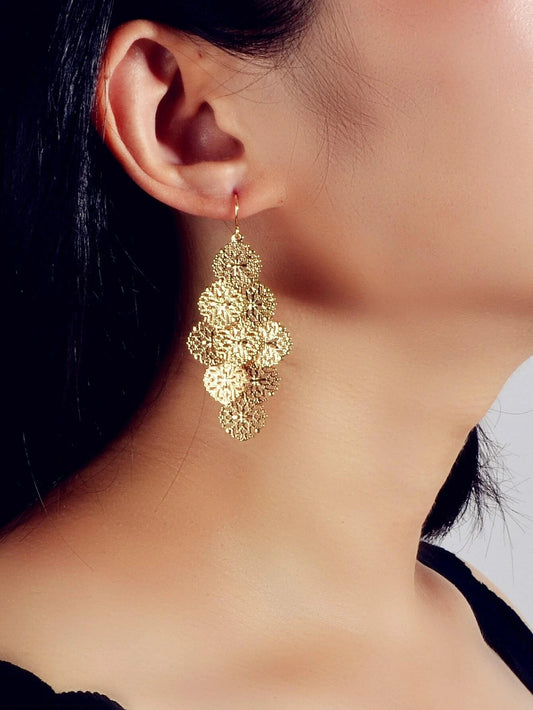 Fashion Jewellery Gold Hollow out Disc Charm Dangle Earrings Women Accessories-0