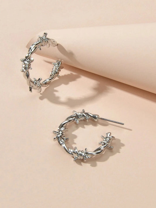 Silver Metal Geometric Small Hoop Earrings Women Accessories Ear Stud Jewellery-0