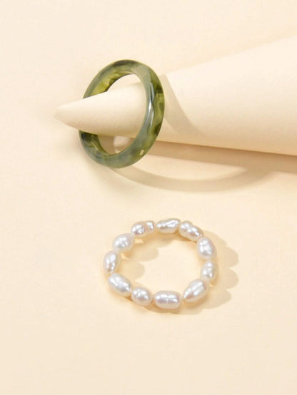 2pcs Pearl Elastic Ring New Women Accessories-5