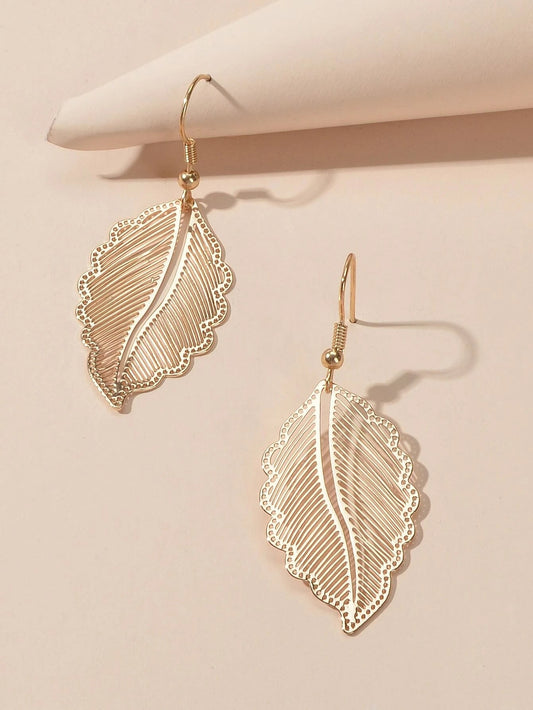Hollow out Gold Tropical Leaf Drop Earrings Eardrop Accessories Dainty Jewellery-0