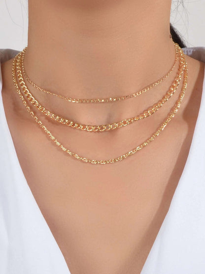 3 pcs Gold Silver Chain Boho Chic Minimalist Necklace Women Accessories Jewelry-1