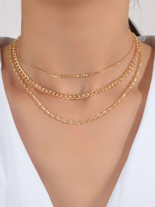 3 pcs Gold Silver Chain Boho Chic Minimalist Necklace Women Accessories Jewelry-1