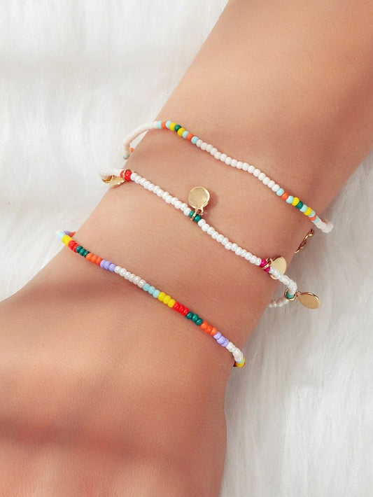 3pcs Bohemian Handmade Disc Charm Colorful Seed Beads Bracelet Ethnic Jewellery-0