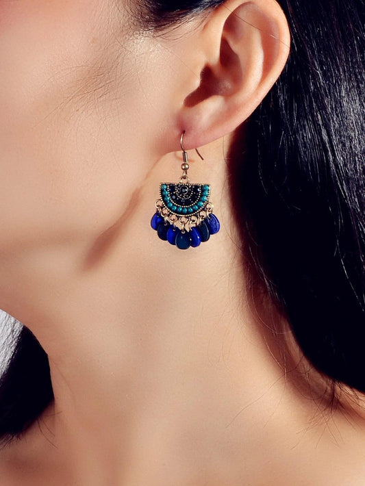 Boho Jewellery Blue Beads Sectored Water Drop Earrings Ethnic Women Accessories-0