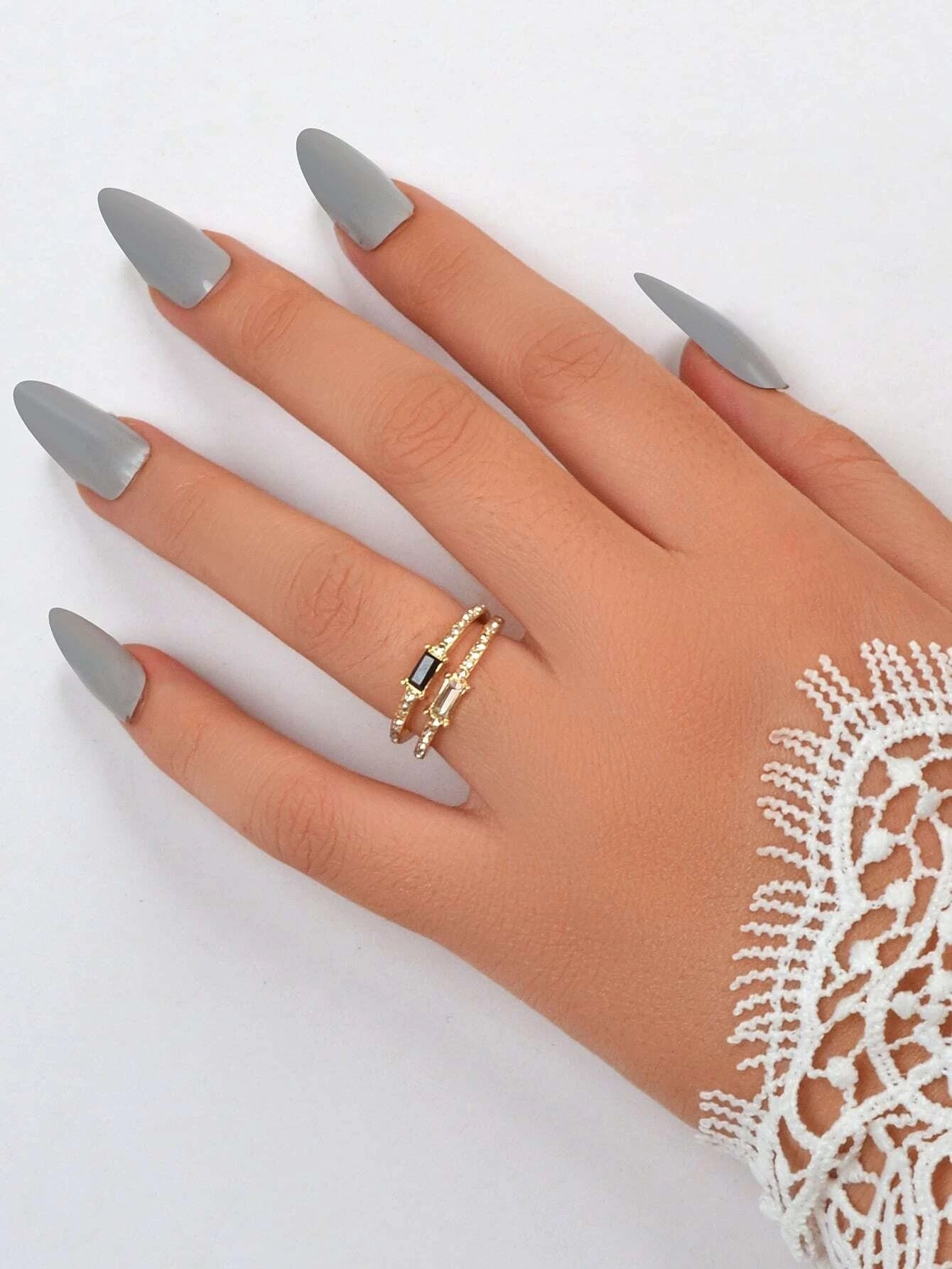 Stackable 2 pcs Wedding Promise Rhinestone Multiple Engagement Finger Rings set-0