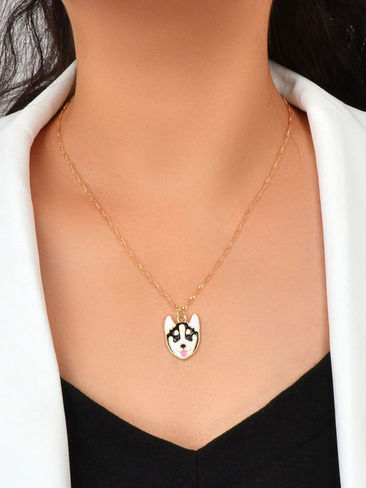Cartoon Designer Jewelry Gold Link Chain White Black Enamel Dog Pendant Necklace-0