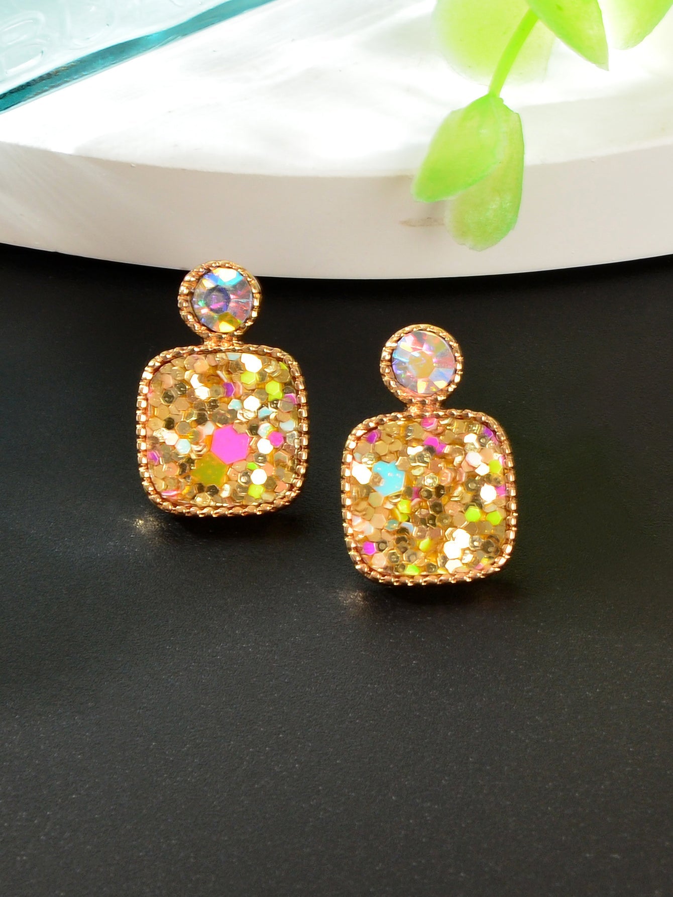 Colorful Square Glitter Sparkle Stud Earrings - Trendy Fashion Jewelry Accessory-3