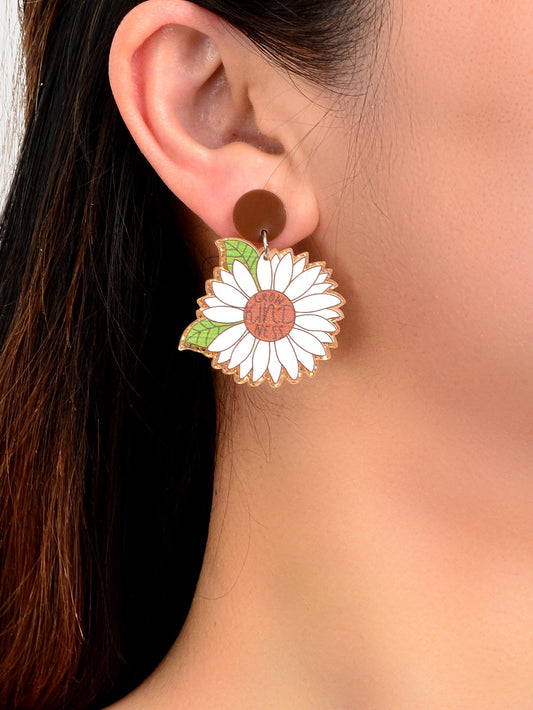 Brown Acrylic White Sunflower Earrings Girl Daisy Stud Festival Celebration Gift-1