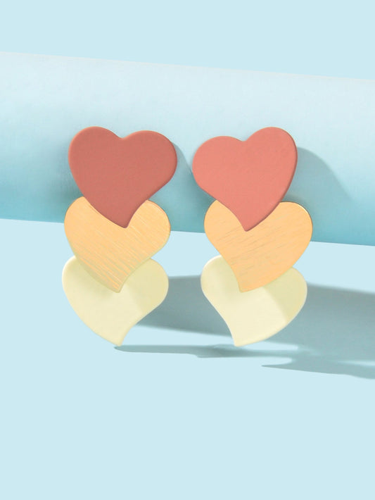Lightweight Multilevel Love Heart Dangle Personalized Multicolored Earrings Gift-1