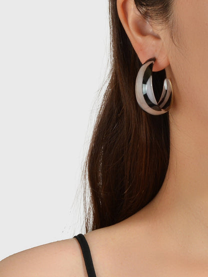 Statement Jewelry Geometric Pattern Acrylic Chunky Huggie Hoop Pierced Earrings-1