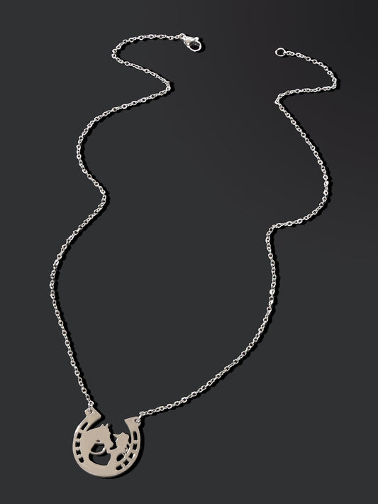 Personality Creative Stainless Steel Silver Chain Human Horse Racing Necklace-1